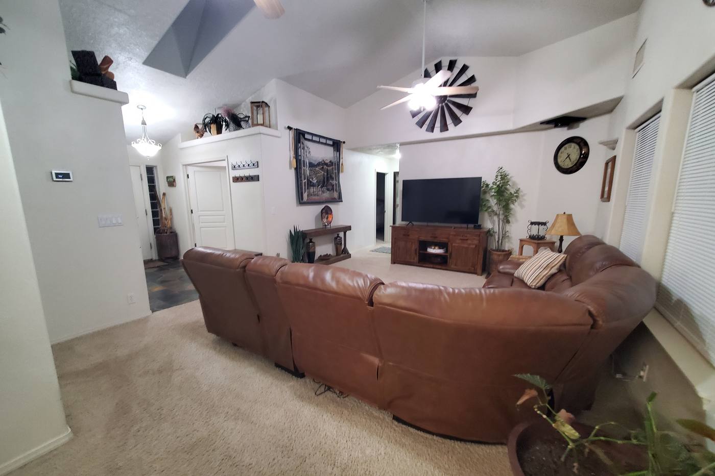 Open living room — vaulted ceilings, room to spread out